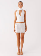 Milos Scarf Halter Neck Top - White