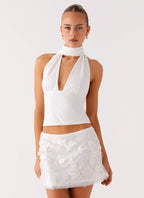 Milos Scarf Halter Neck Top - White