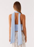 Milos Scarf Halter Neck Top - Blue
