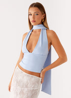 Milos Scarf Halter Neck Top - Blue