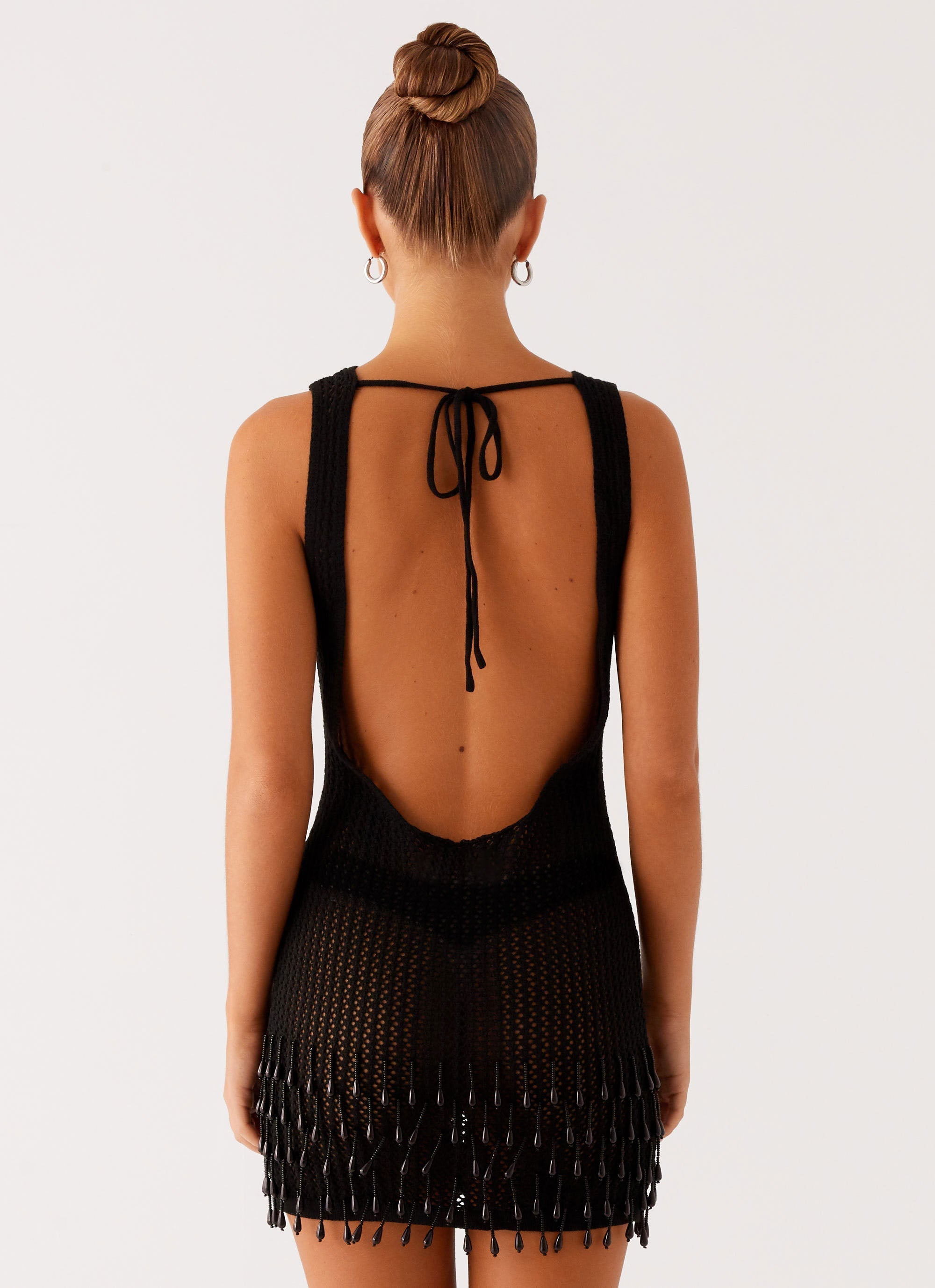 Miracle Beaded Crochet Mini Dress - Black