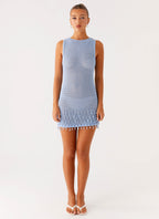 Miracle Beaded Crochet Mini Dress - Blue