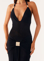 Miyah Halter Hardware Maxi Dress - Black