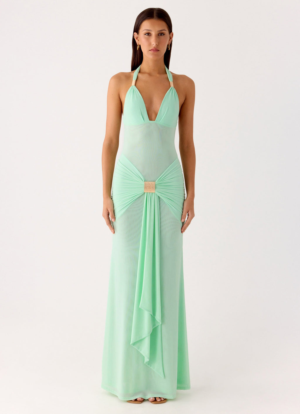 Miyah Halter Hardware Maxi Dress - Mint Blue