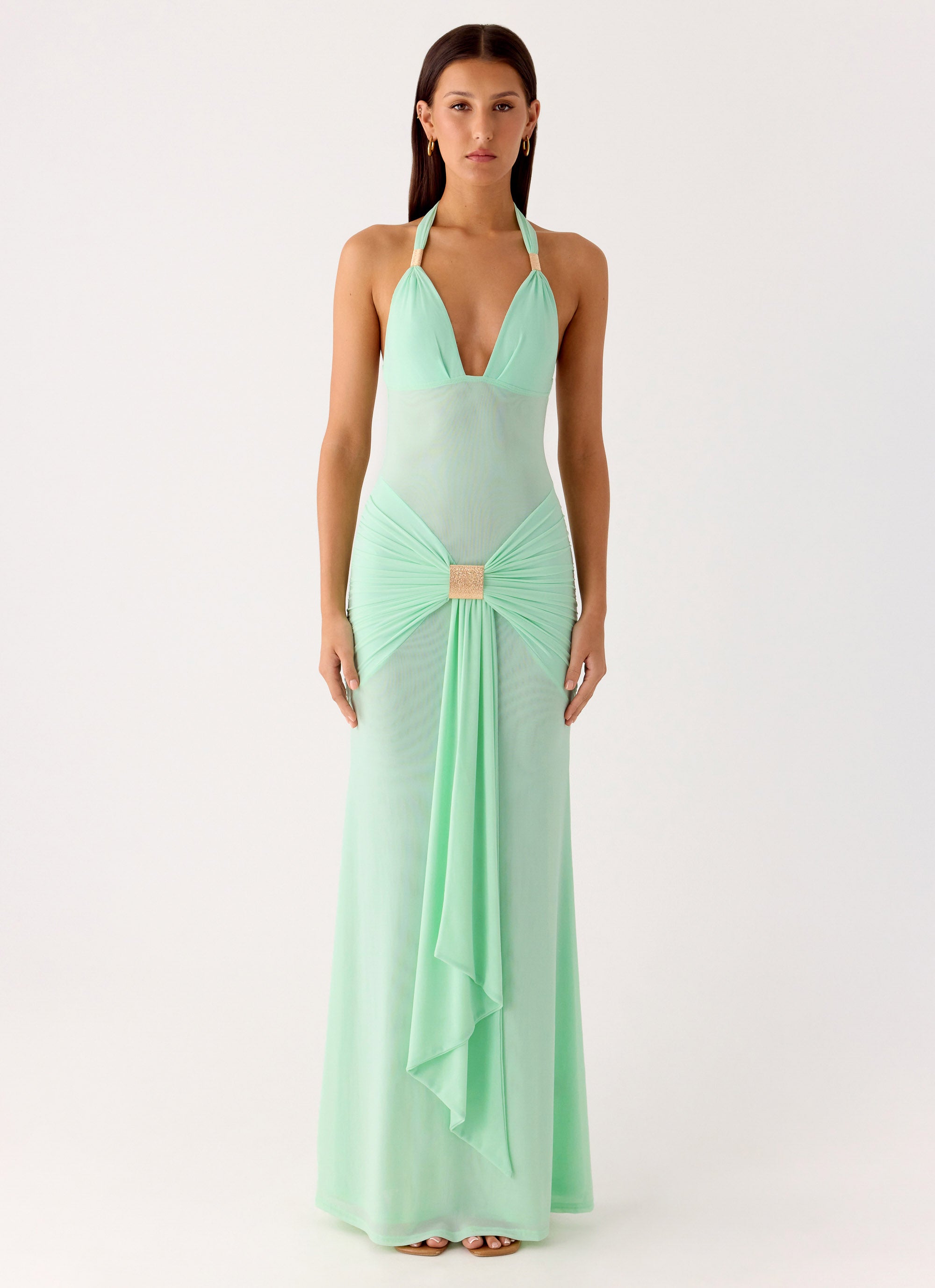 Miyah Halter Hardware Maxi Dress - Mint Blue