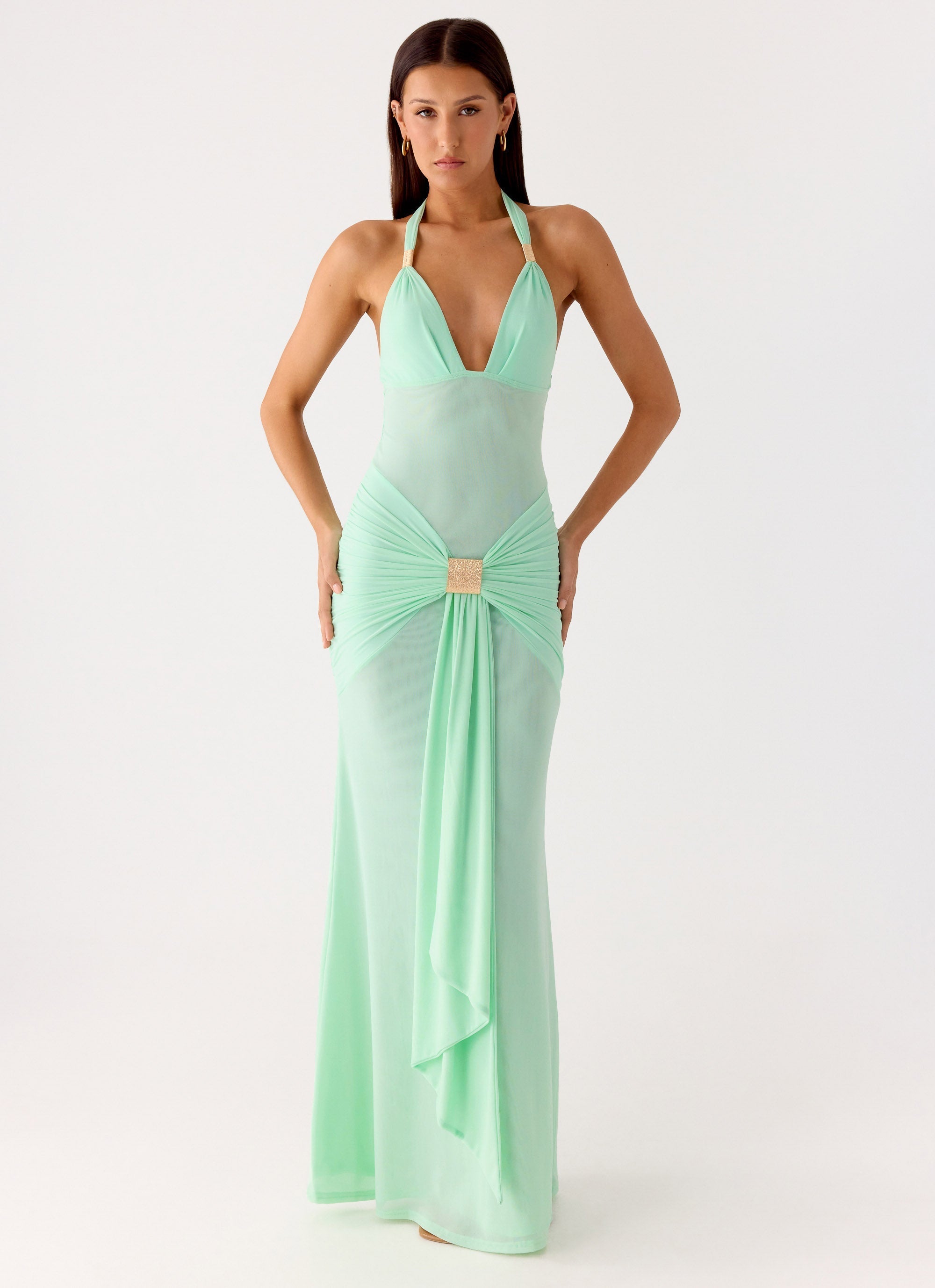 Miyah Halter Hardware Maxi Dress - Mint Blue