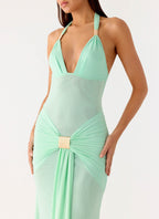 Miyah Halter Hardware Maxi Dress - Mint Blue