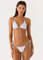 Mommae Halter Bikini Top - White Polkadot