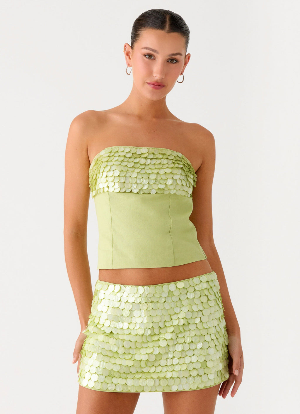 Mona Beaded Bandeau Top - Green