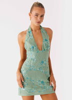 Monet Beaded Mini Dress - Mint