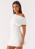 Moonlight Oasis Asymmetrical Cotton Mini Dress - Off White