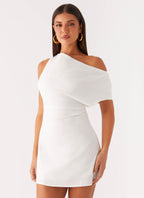 Moonlight Oasis Asymmetrical Cotton Mini Dress - Off White