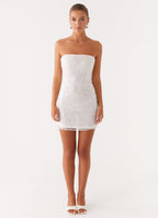 Moorey Beaded Mini Dress - White Silver