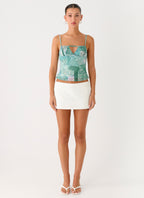 Nalini Ruched Neckline Top - Green Paisley