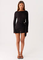 Niella Long Sleeve Wrap Mini Dress - Black