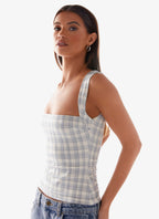 No Drama Strap Top - Grey Check