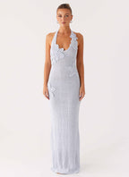 Novalee Flower Crochet Maxi Dress - Blue