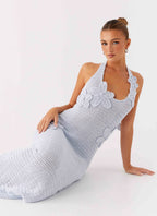 Novalee Flower Crochet Maxi Dress - Blue
