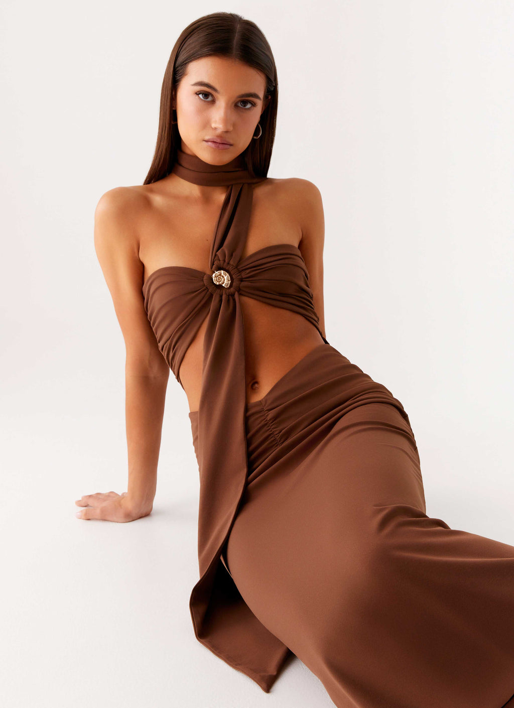 Olive Bloom Maxi Dress - Chocolate