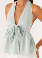 On Repeat Halter Top - Green Stripe