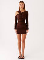 Ophelie Asymmetric Long Sleeve Mini Dress - Chocolate