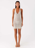 Pearl Shore Beaded Crochet Mini Dress - Ivory