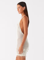 Pearl Shore Beaded Crochet Mini Dress - Ivory