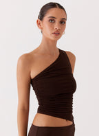 Seranella One Shoulder Maxi Dress - Chocolate