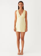 Veena Satin Mini Dress - Yellow