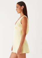Veena Satin Mini Dress - Yellow