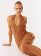 Plunge For You Maxi Dress - Tan