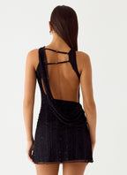 Portofino Sparkle Mesh Mini Dress - Black