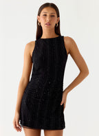 Portofino Sparkle Mesh Mini Dress - Black