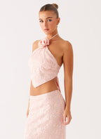 Queenie Sequin Halter Top - Pink