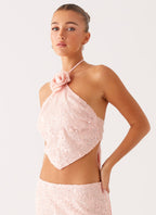 Queenie Sequin Halter Top - Pink