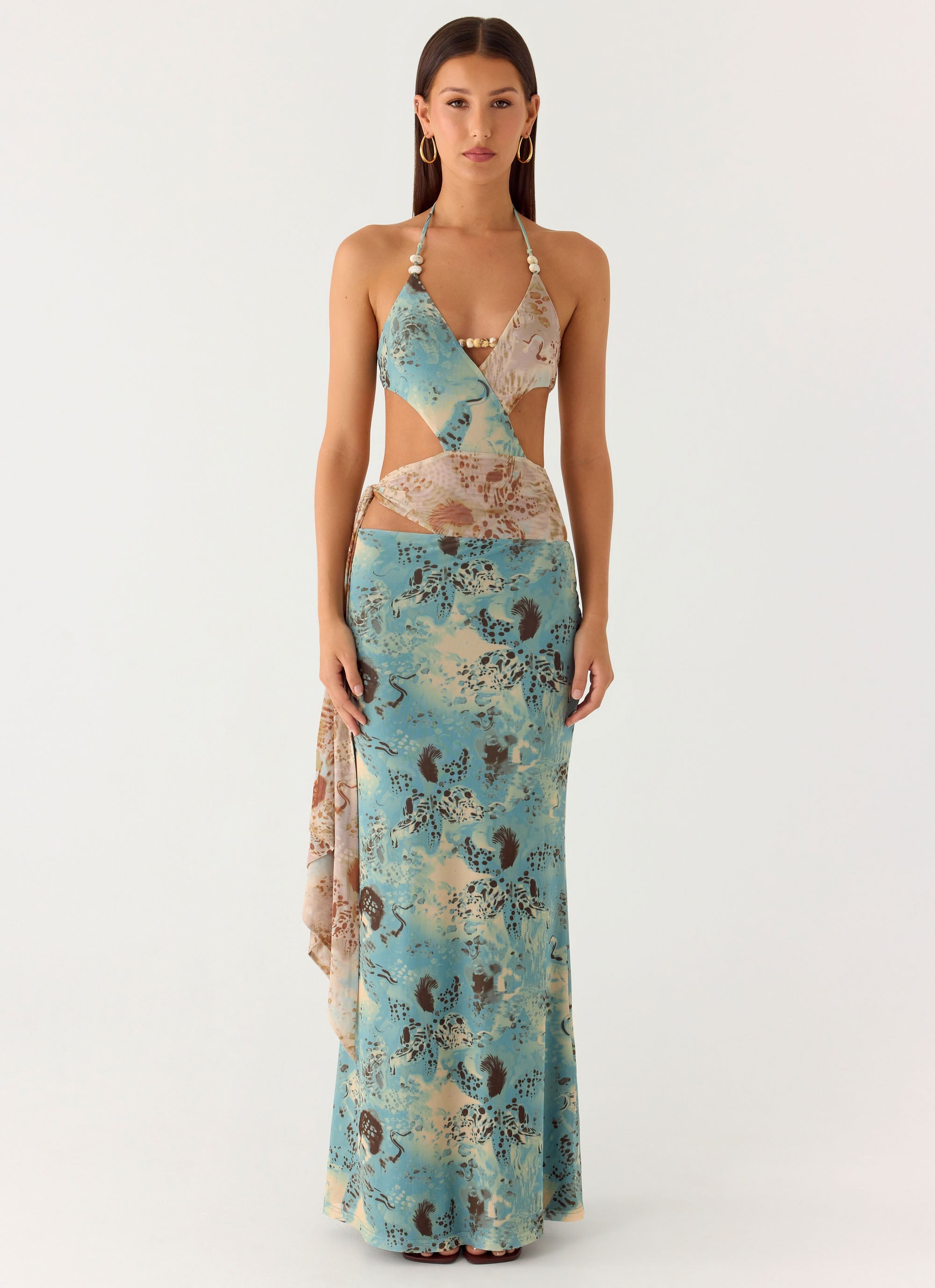 Rebel Beaded Maxi Dress - Aqua Blur