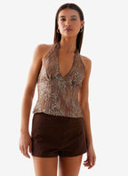 Reyce Sequin Top - Tan