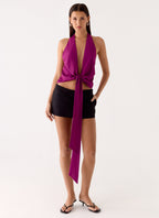 Right Back Halter Top - Maroon