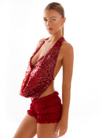 Rio Dreams Cowl Neck Halter Top - Red