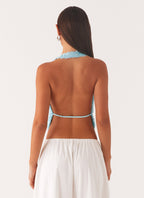 Rio Dreams Cowl Neck Halter Top - Turquoise