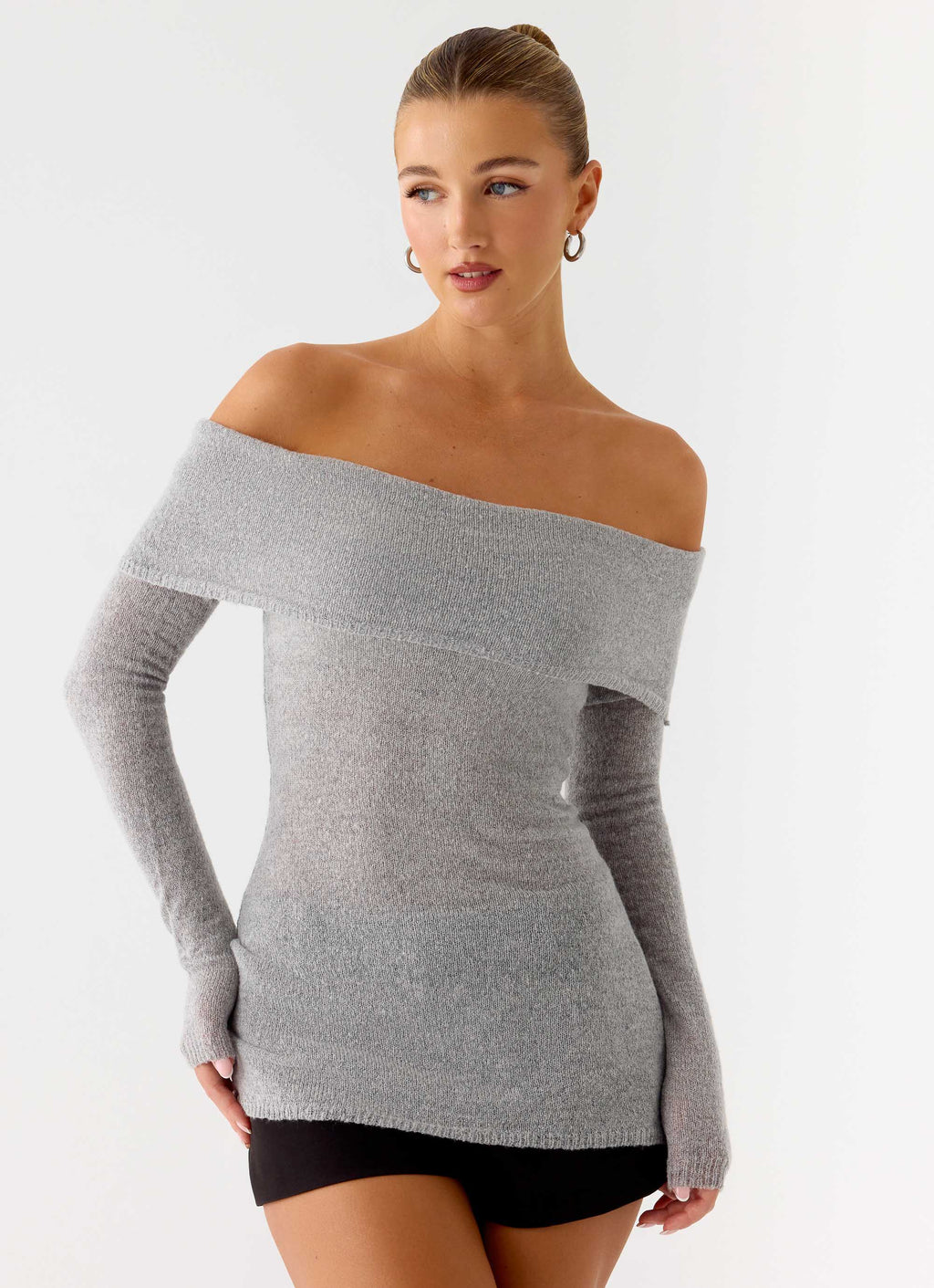 Romeo Bardot Knit Top - Grey