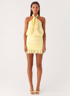 Saebi Tie Neck Mini Dress - Lemon