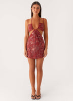 Sahara Nights Beaded Mini Dress - Rust