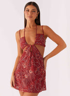 Sahara Nights Beaded Mini Dress - Rust
