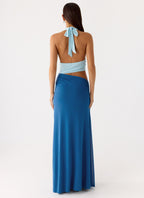 Saresther Halter Neck Maxi Dress - Blue