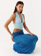 Saresther Halter Neck Maxi Dress - Blue