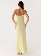 Sassafras Beaded Flower Strapless Maxi Dress - Yellow