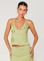 Savoir Beaded Halter Top - Mint
