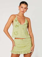 Savoir Beaded Halter Top - Mint