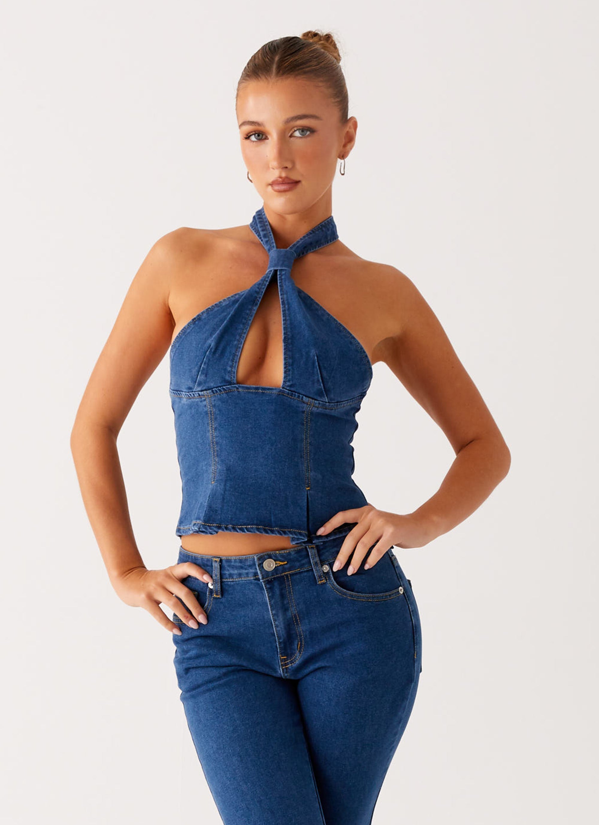 Saylor Halter Denim Top - Indigo